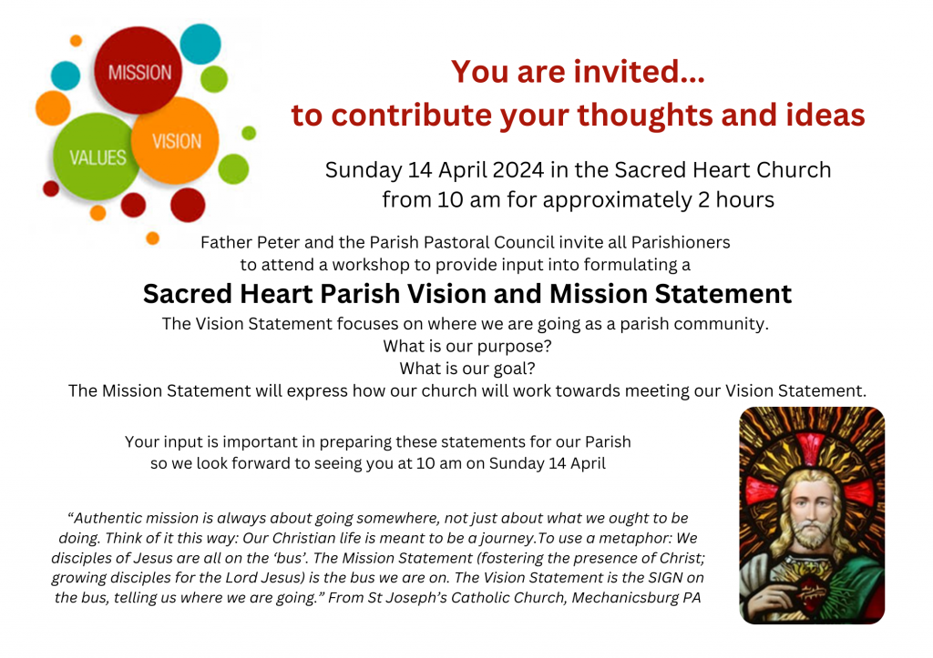 Invitation to Mission Values workshop 14 April 2024